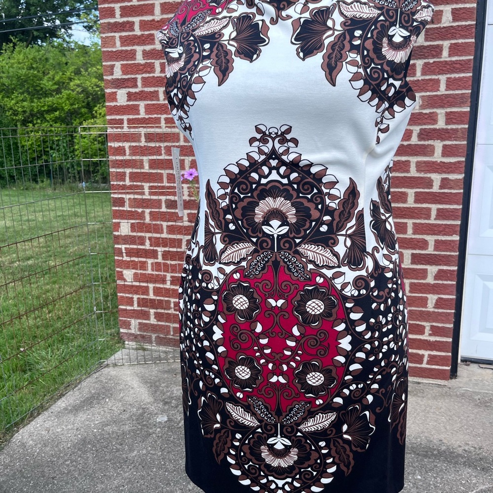 London Times Red and Brown Patterned Midi Dress